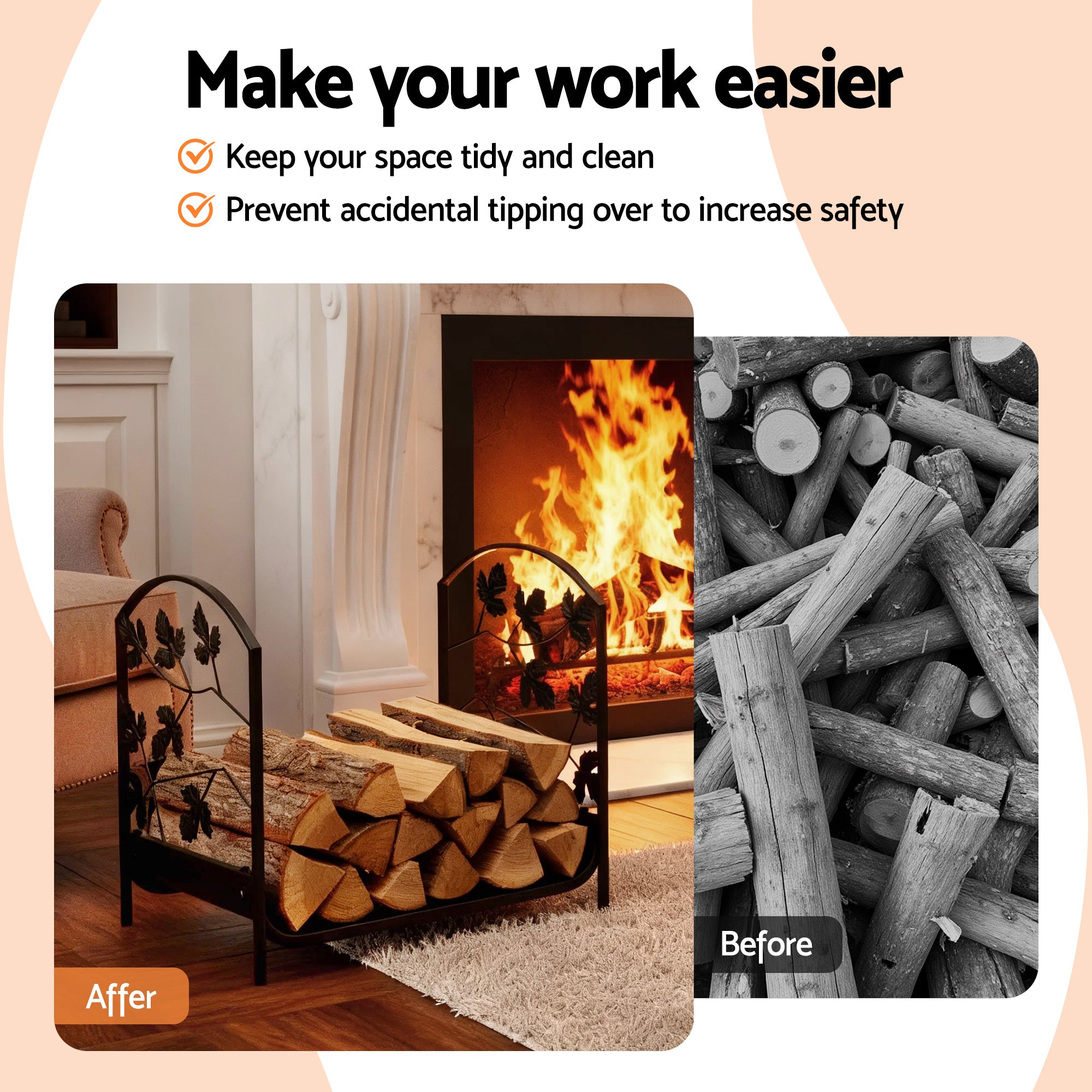 Gardeon Firewood Rack 48cm Wood Rack Firewood Storage Indoor Outdoor Black-Home & Garden > Garden Tools > Gardening Accessories-PEROZ Accessories