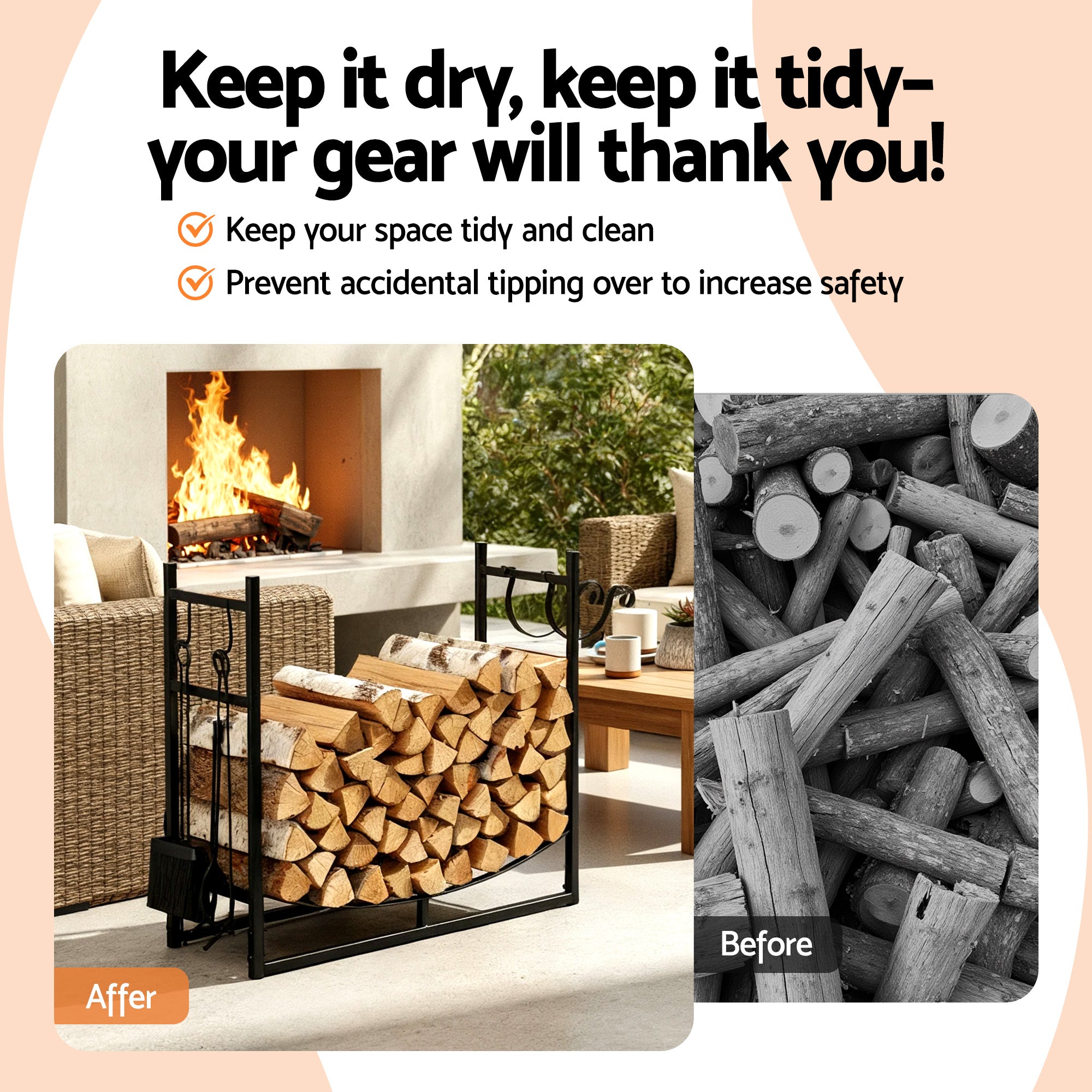 Gardeon Firewood Rack 84cm Wood Rack Firewood Storage Indoor Outdoor Black-Home & Garden > Garden Tools > Gardening Accessories-PEROZ Accessories