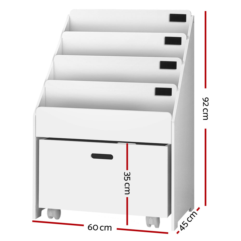 Keezi 4 Tiers Kids Bookshelf Storage Organiser Children Bookcase Drawers Display-Bookcases & Shelves-PEROZ Accessories