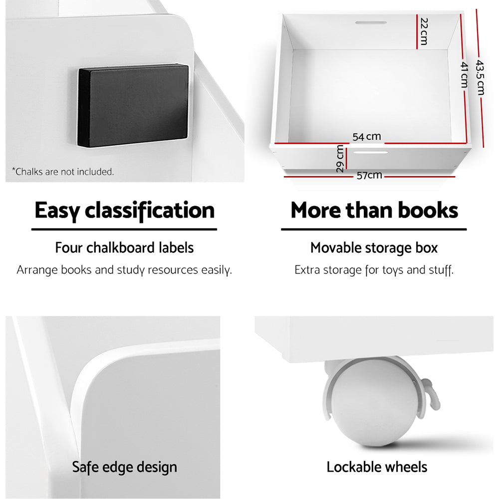 Keezi 4 Tiers Kids Bookshelf Storage Organiser Children Bookcase Drawers Display-Bookcases & Shelves-PEROZ Accessories