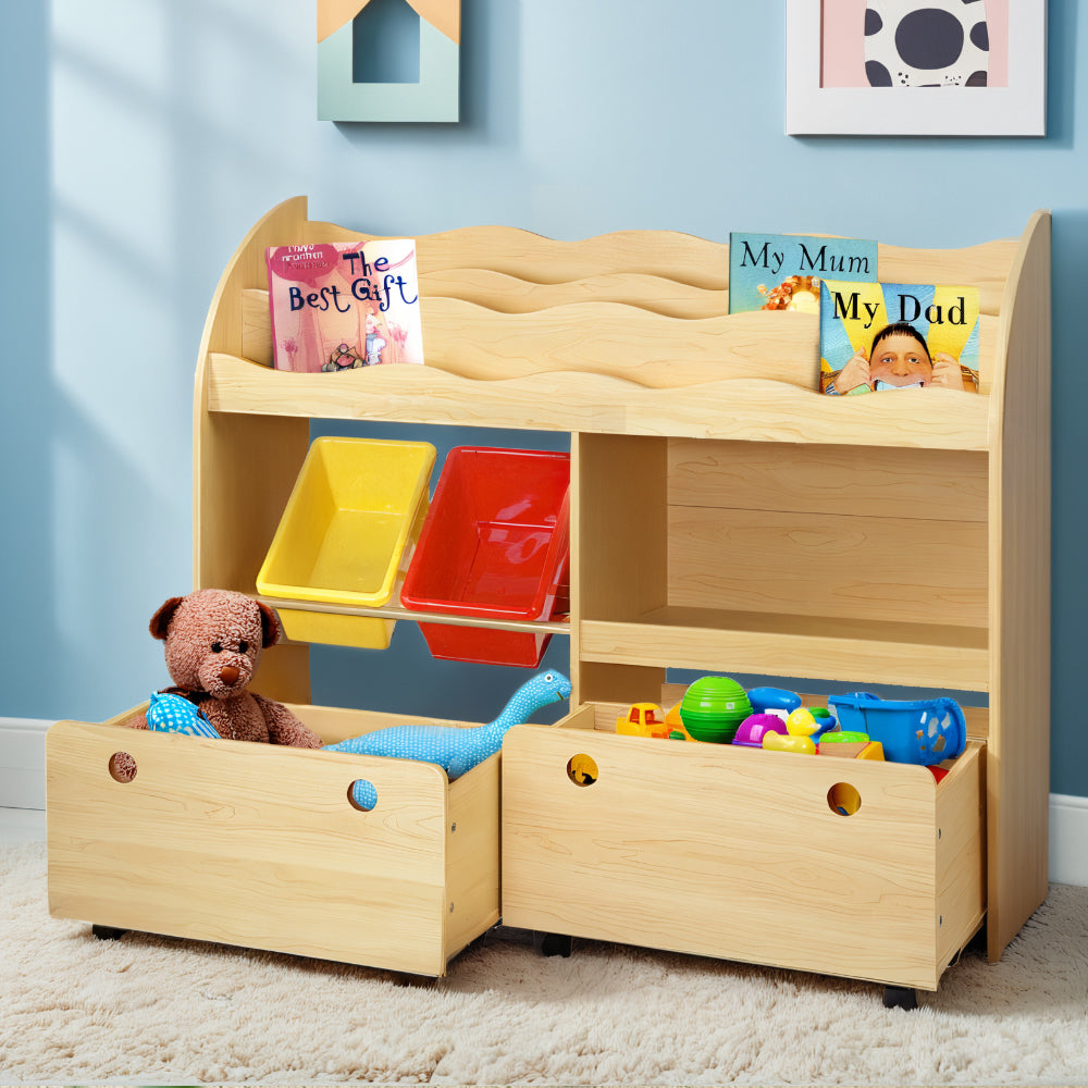 Keezi 3 Tiers Kids Bookshelf Storage Children Bookcase Toy Box Organiser Display-Bookcases & Shelves-PEROZ Accessories