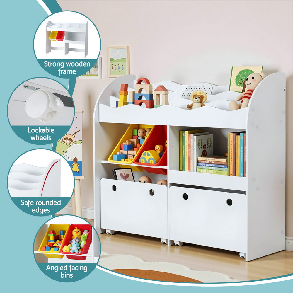 Keezi 3 Tiers Kids Bookshelf Storage Children Bookcase Toy Box Organiser Display White-Baby & Kids > Kid&
