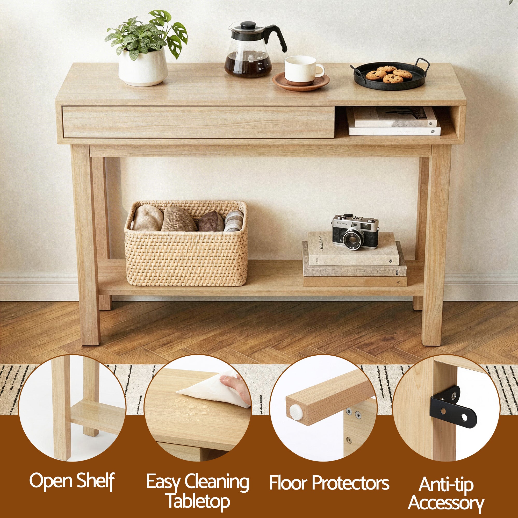 Artiss Console Table Entryway Hallway Sofa Side Table Drawer Shelf 100CM Wood-Furniture > Living Room > Side Tables-PEROZ Accessories