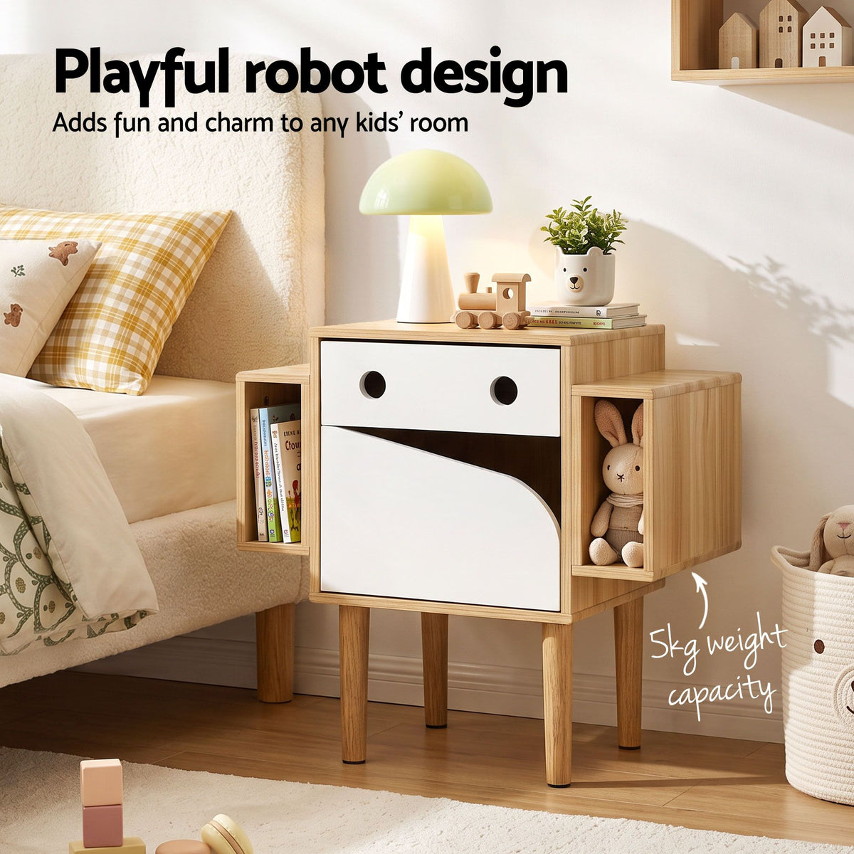 Artiss Bedside Table with Drawer Robot Design for Kids&