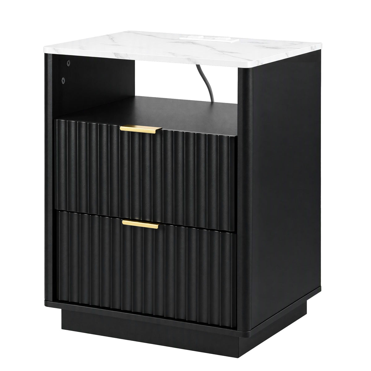 Artiss Bedside Table with Charging Station and 2 Drawers Black-Furniture > Bedroom > Bedside Tables-PEROZ Accessories