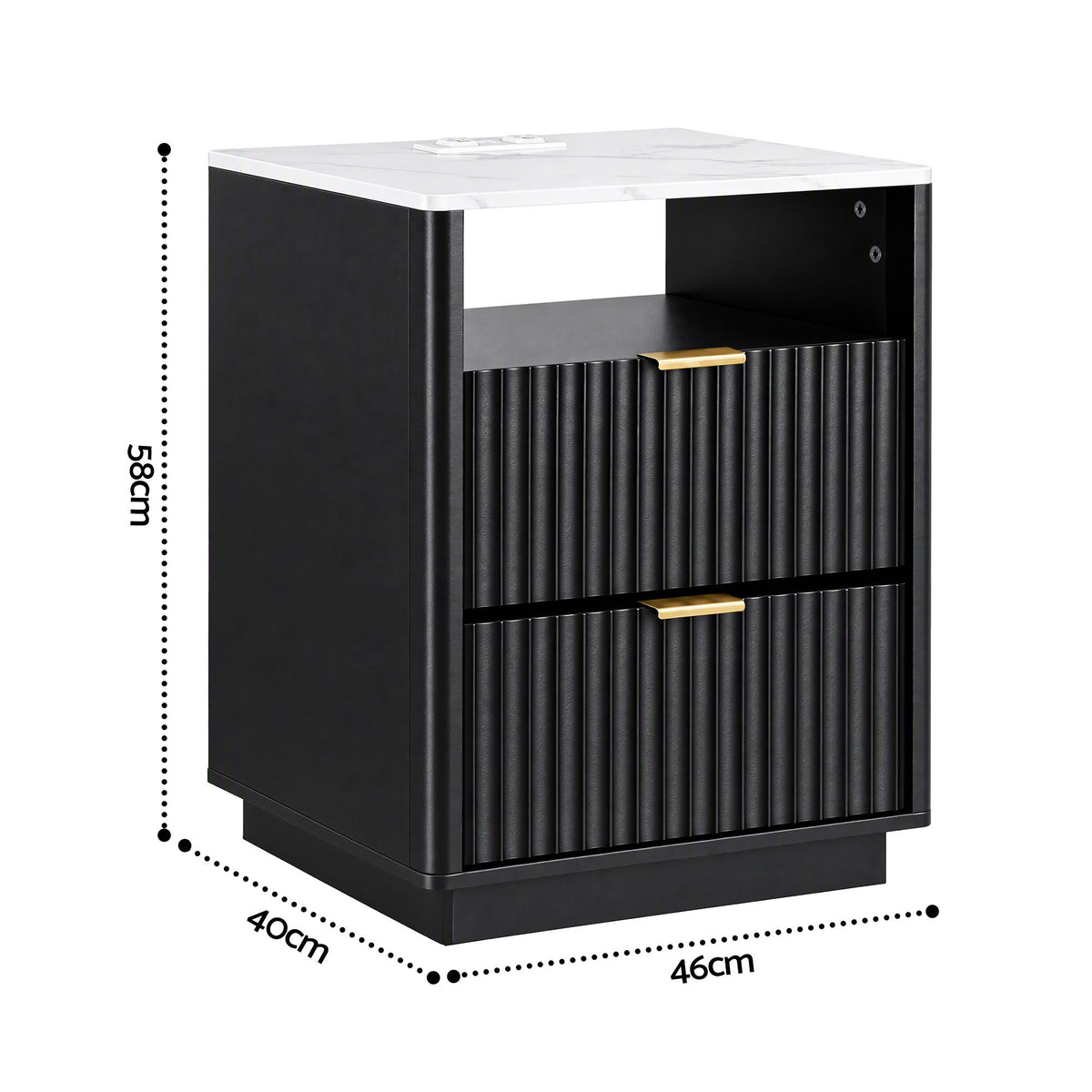 Artiss Bedside Table with Charging Station and 2 Drawers Black-Furniture > Bedroom > Bedside Tables-PEROZ Accessories