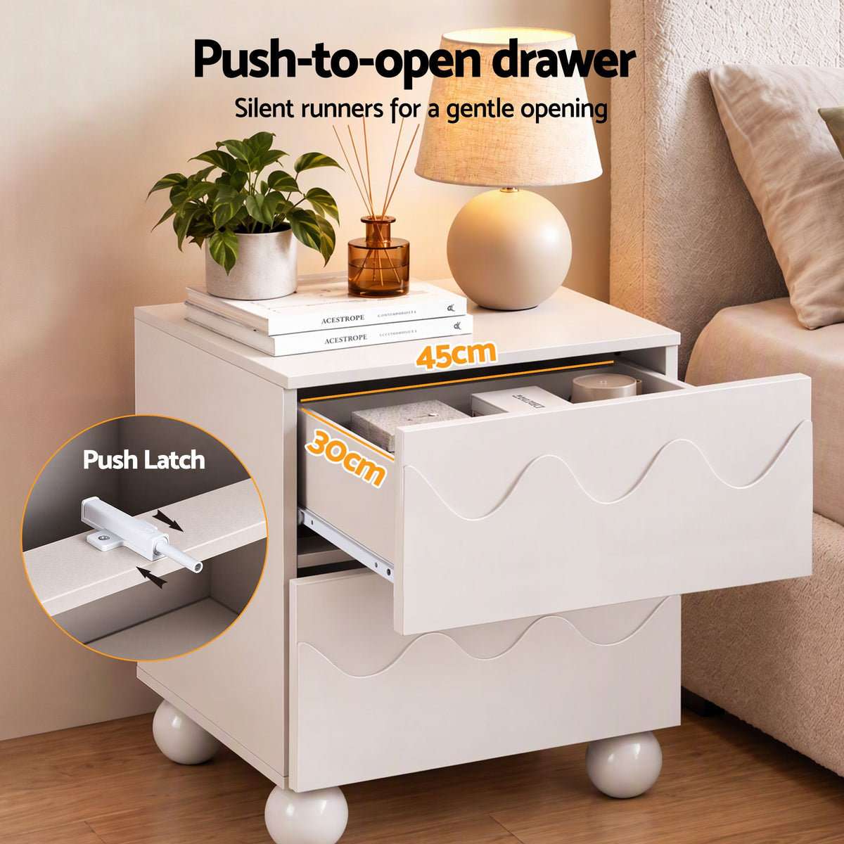 Artiss Bedside Table Nightstand 2 Drawers Storage Side Cabinet Beige-Furniture > Bedroom > Bedside Tables-PEROZ Accessories