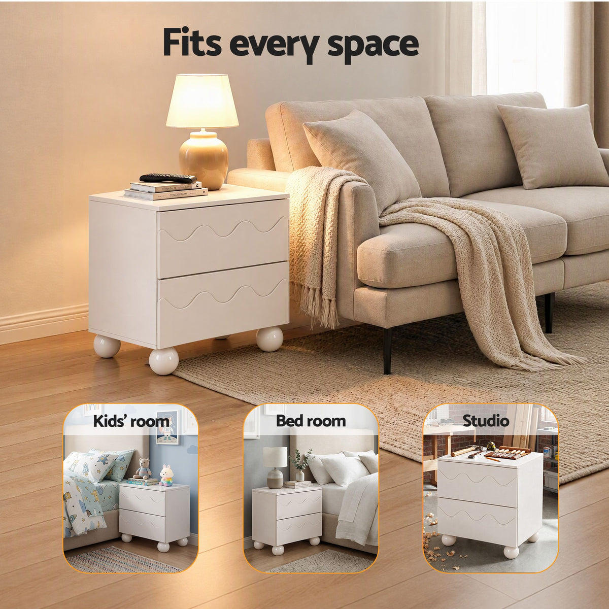 Artiss Bedside Table Nightstand 2 Drawers Storage Side Cabinet Beige-Furniture > Bedroom > Bedside Tables-PEROZ Accessories