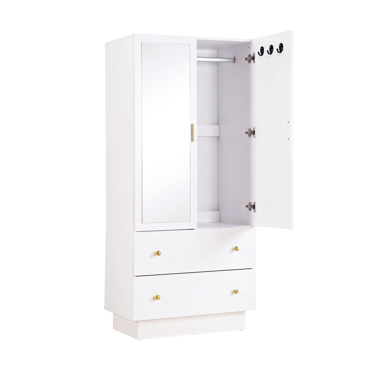 Artiss LED Wardrobe Cabinet Clothes Storage with Mirror 2 Drawers Hanging Rail-Home & Garden > Storage > Clothing & Wardrobe Storage-PEROZ Accessories