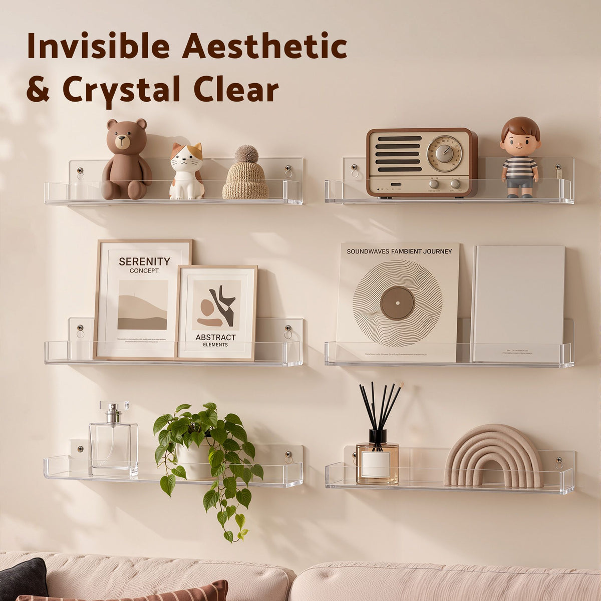 Artiss 6-Pack Acrylic Wall Shelves, Clear Floating Display Shelf with Detachable Panels & Front Lip-Furniture > Living Room > Bookcases & Shelves-PEROZ Accessories
