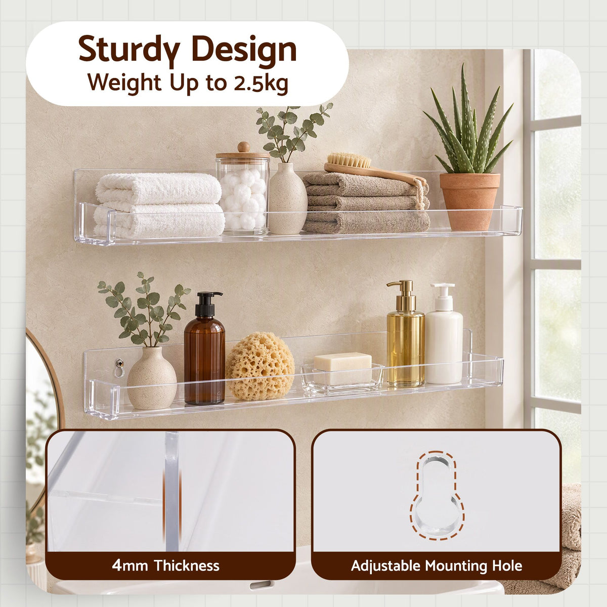 Artiss 6-Pack Acrylic Wall Shelves, Clear Floating Display Shelf with Detachable Panels & Front Lip-Furniture > Living Room > Bookcases & Shelves-PEROZ Accessories