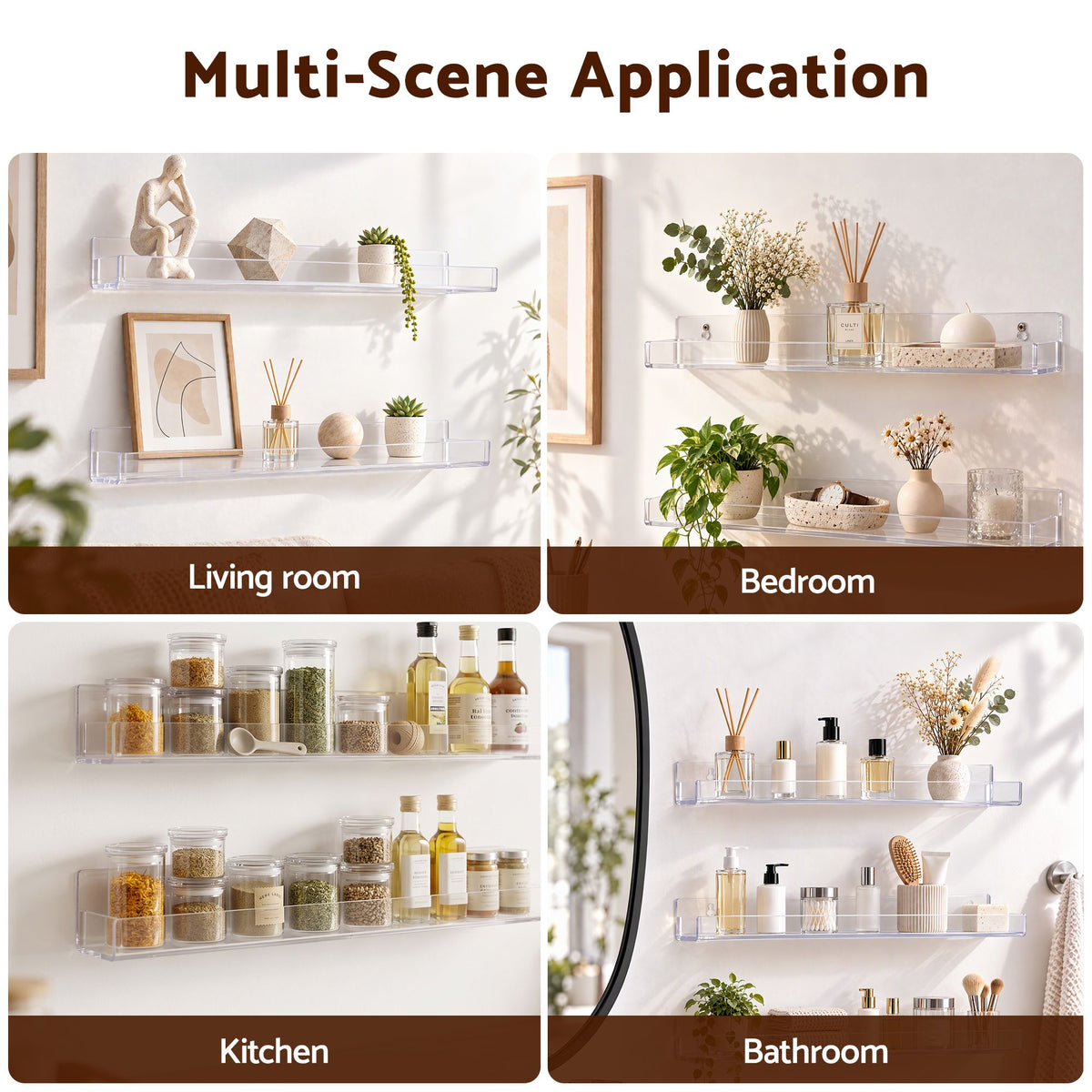 Artiss 6-Pack Acrylic Wall Shelves, Clear Floating Display Shelf with Detachable Panels & Front Lip-Furniture > Living Room > Bookcases & Shelves-PEROZ Accessories
