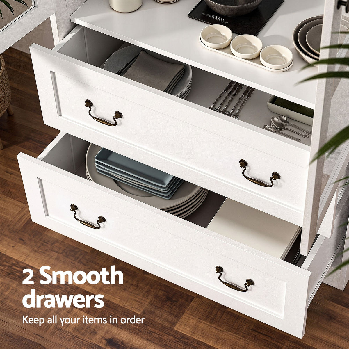 Artiss Buffet Sideboard Cabinets X2 180cm Hutch Storage Kitchen Clear Door White-Furniture > Bathroom > Sinks-PEROZ Accessories