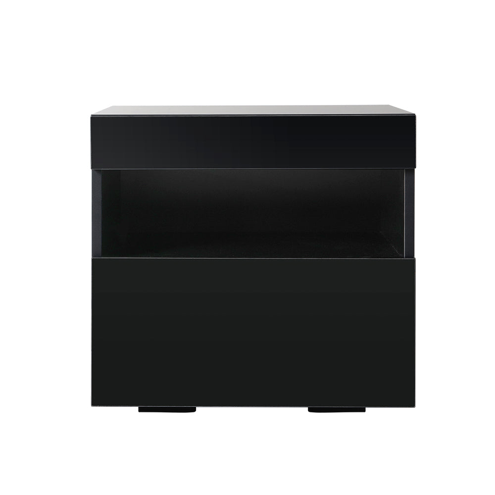 Artiss Bedside Table LED - HERES Black-Furniture > Bedroom-PEROZ Accessories