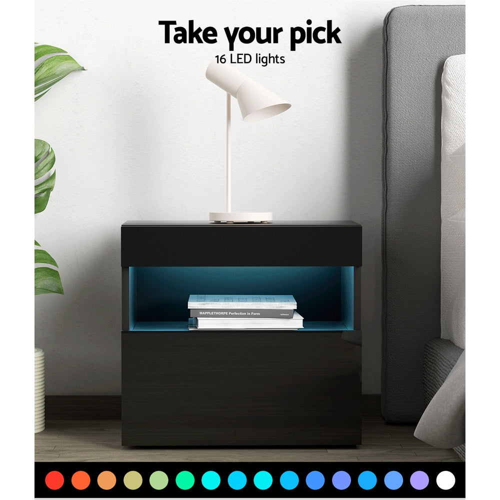 Artiss Bedside Table LED - HERES Black-Furniture > Bedroom-PEROZ Accessories