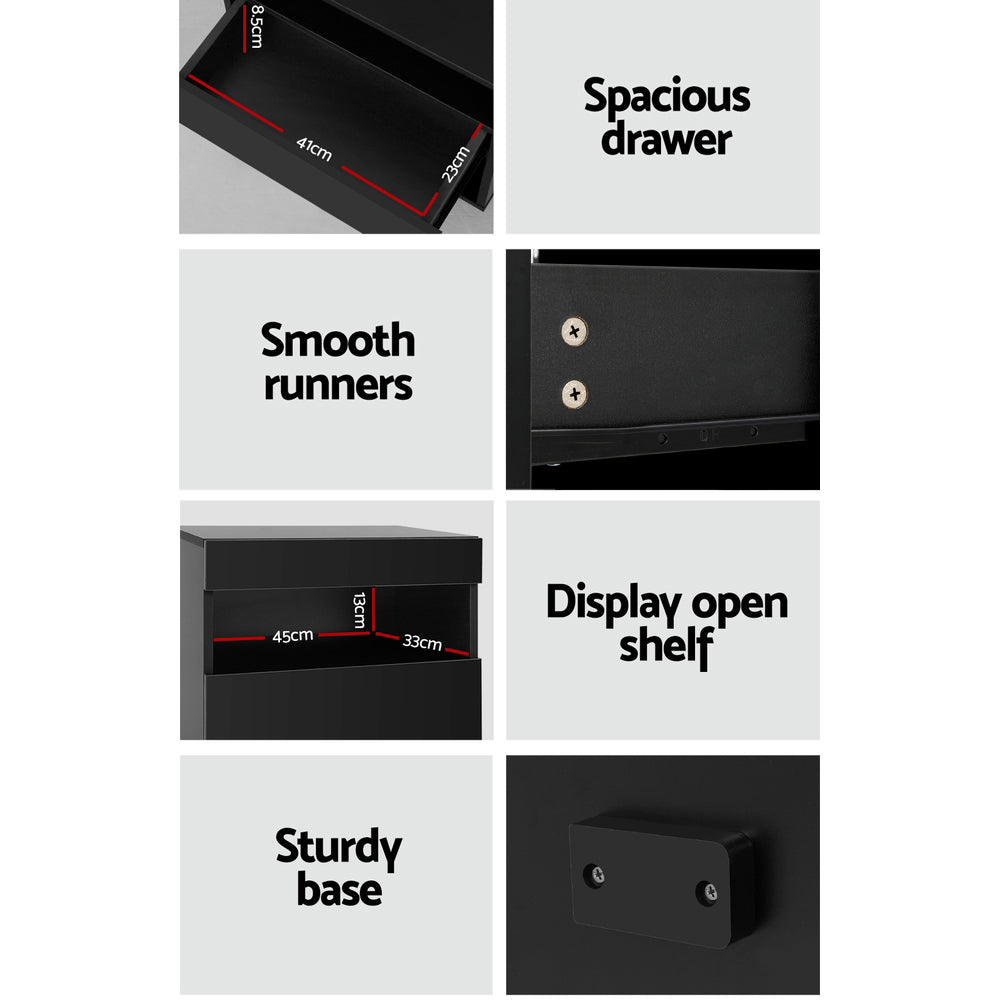 Artiss Bedside Table LED - HERES Black-Furniture > Bedroom-PEROZ Accessories