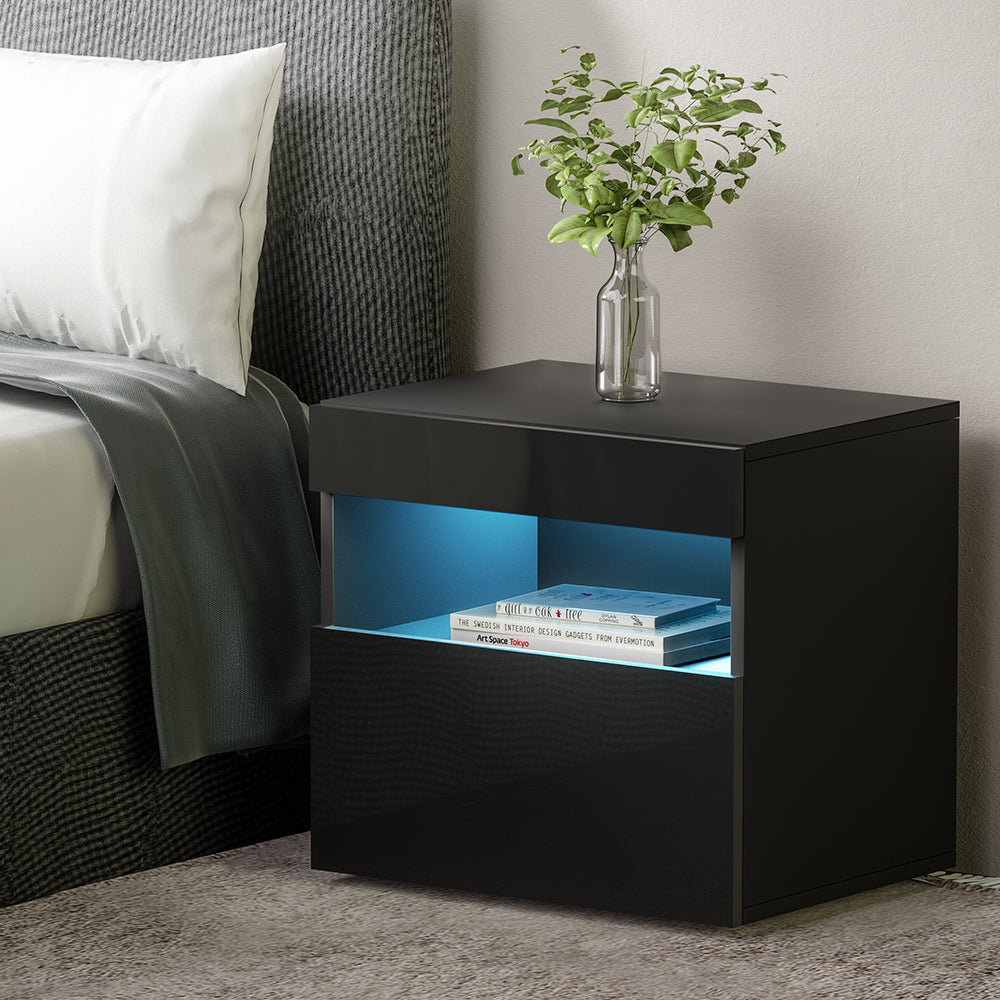 Artiss Bedside Table LED - HERES Black-Furniture > Bedroom-PEROZ Accessories