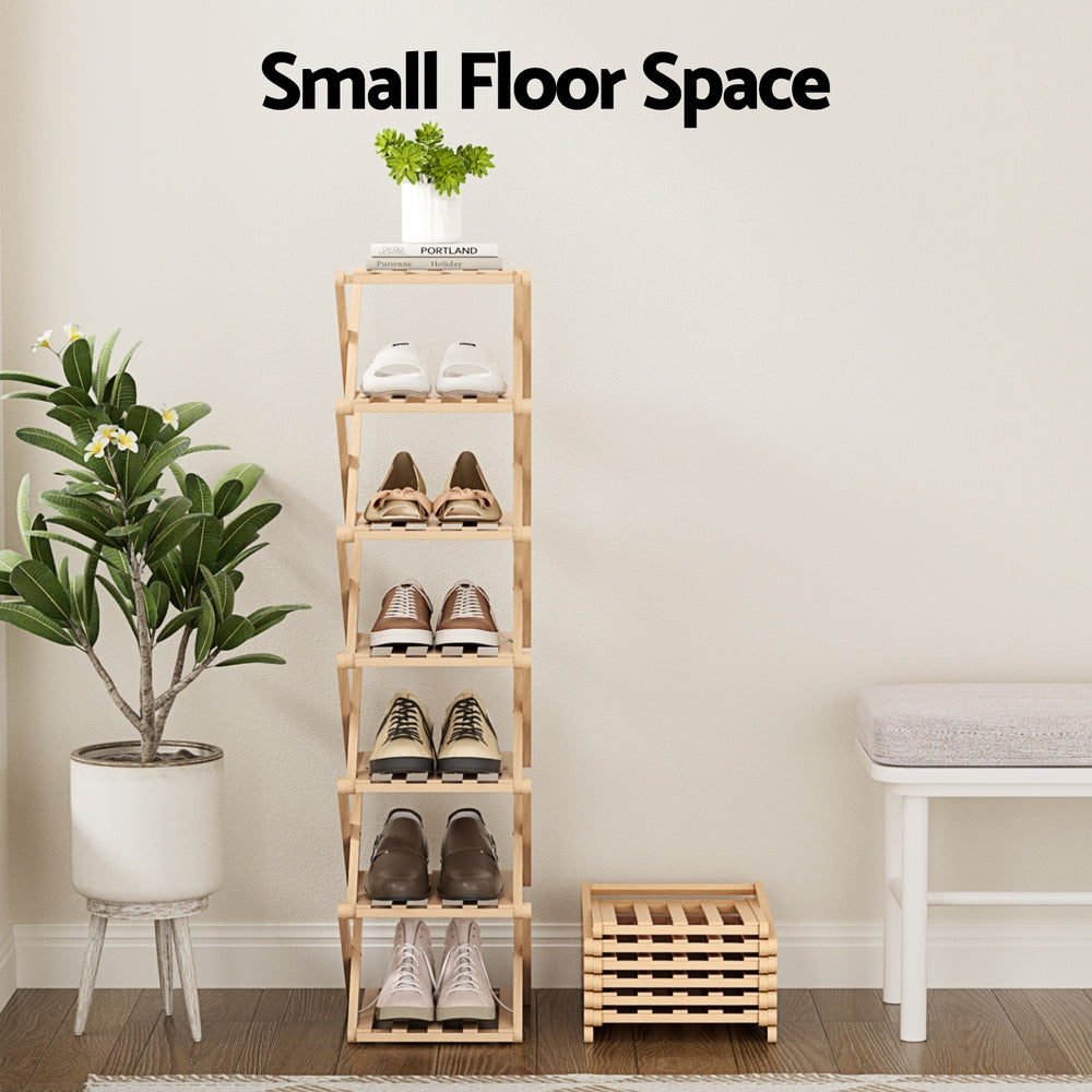 Artiss 7 Tier Bamboo Foldable Shoe Rack Organizer Entryway-Furniture > Living Room > Shoe Storage-PEROZ Accessories