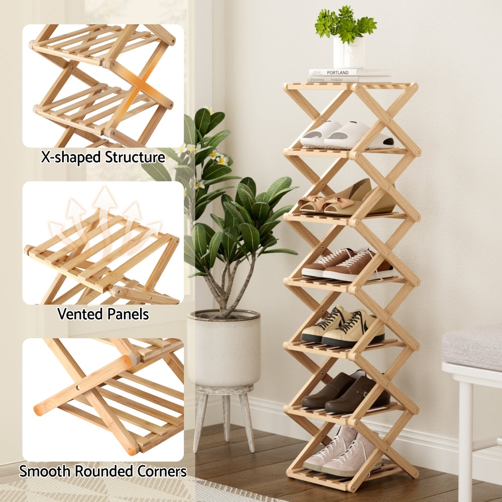 Artiss 7 Tier Bamboo Foldable Shoe Rack Organizer Entryway-Furniture > Living Room > Shoe Storage-PEROZ Accessories