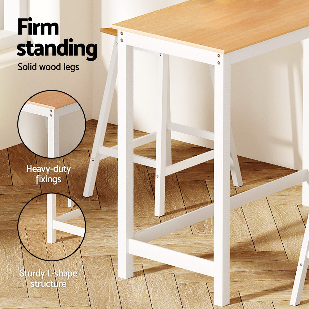 Artiss Bar Table and Stools Set Dining Desk Solid Wood Kitchen Chairs Cafe Pub-Furniture > Dining-PEROZ Accessories