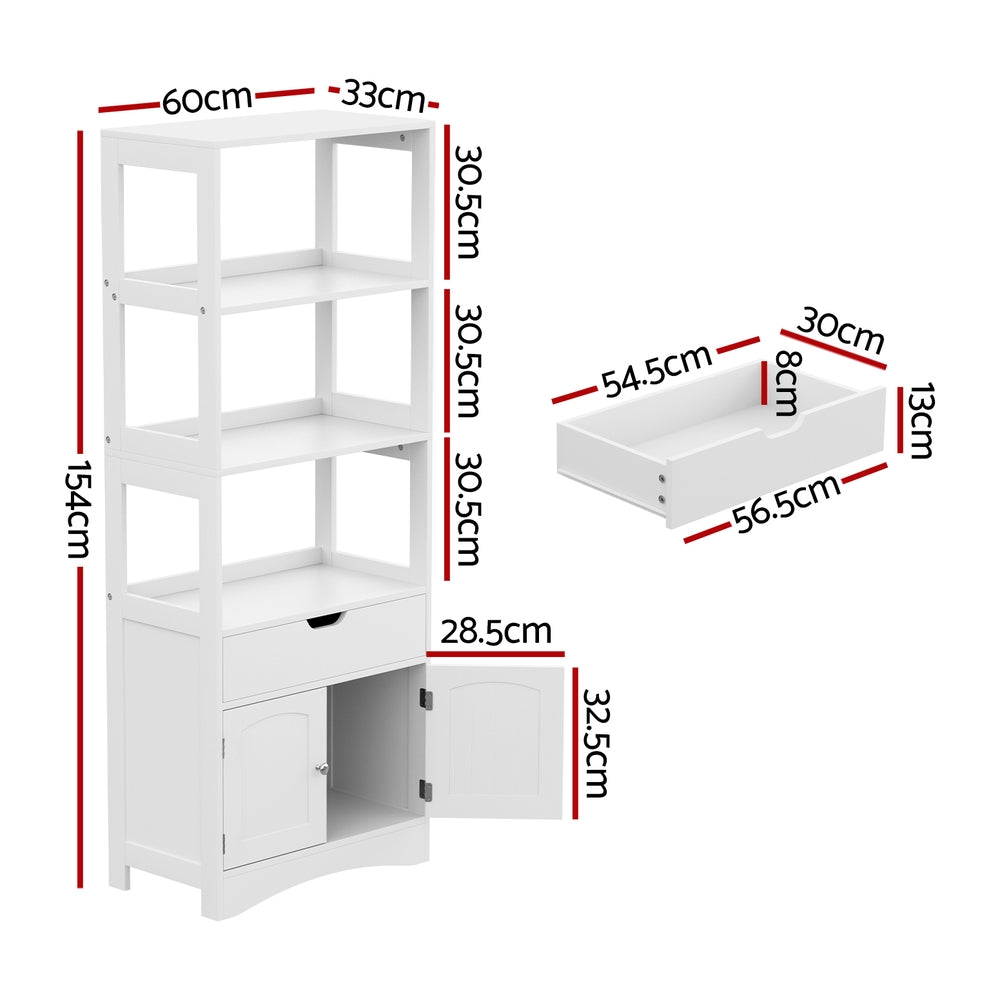 Artiss Bathroom Floor Storage Cabinet with 2 Drawers 3 Open Shelves 2 Doors White-Furniture > Bathroom > Bathroom Cabinets, Cupboards & Storage-PEROZ Accessories