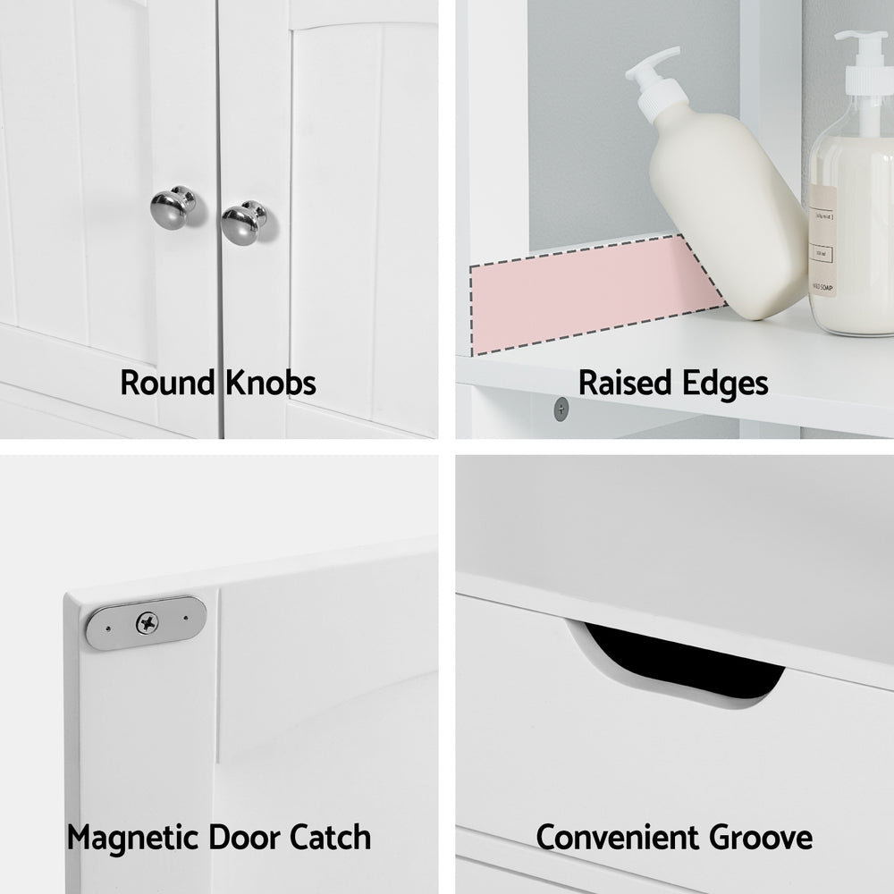 Artiss Bathroom Floor Storage Cabinet with 2 Drawers 3 Open Shelves 2 Doors White-Furniture > Bathroom > Bathroom Cabinets, Cupboards & Storage-PEROZ Accessories