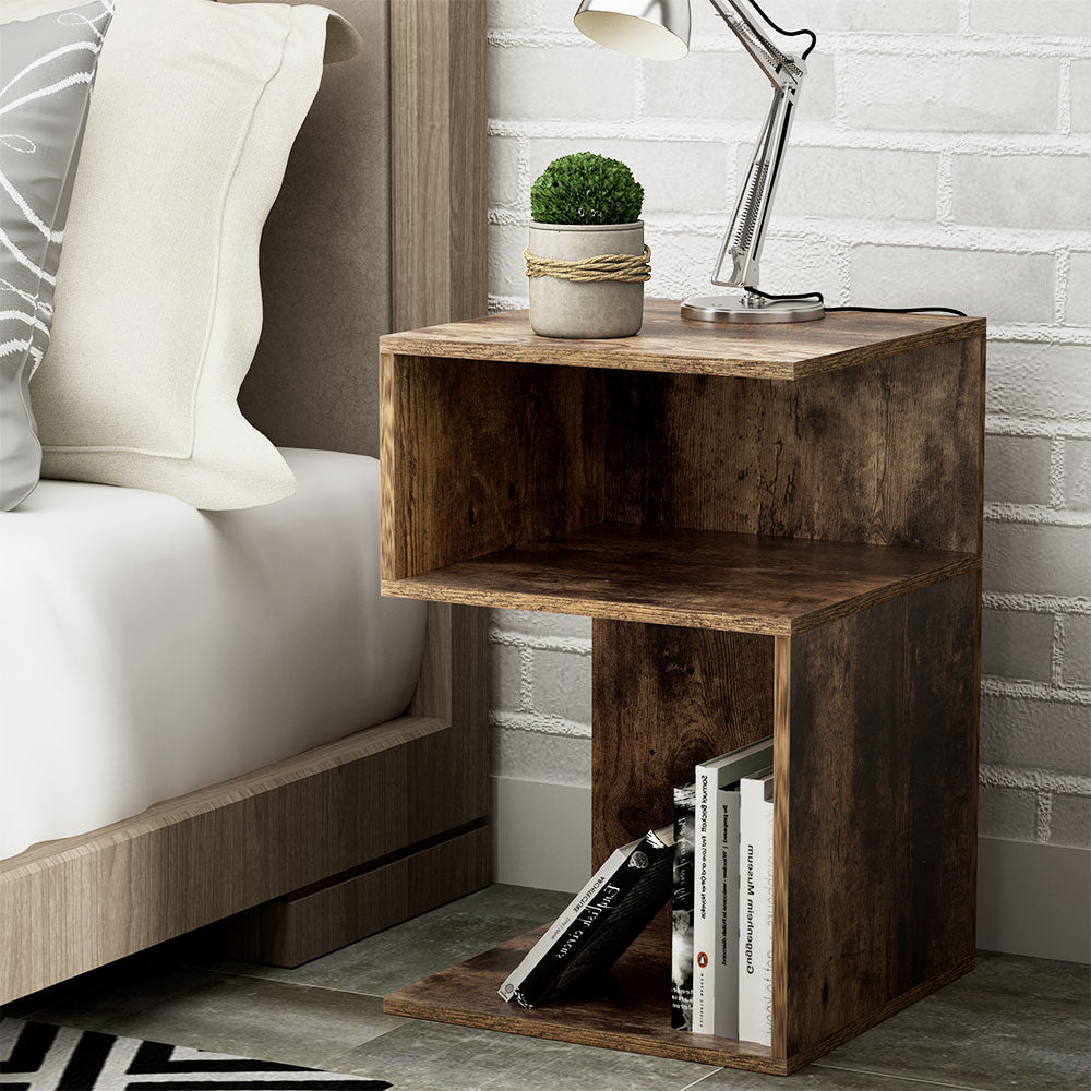 Artiss Bedside Table Shelves Side End Table Storage Nightstand Rust Oak UMENI-BedSide Tabless-PEROZ Accessories