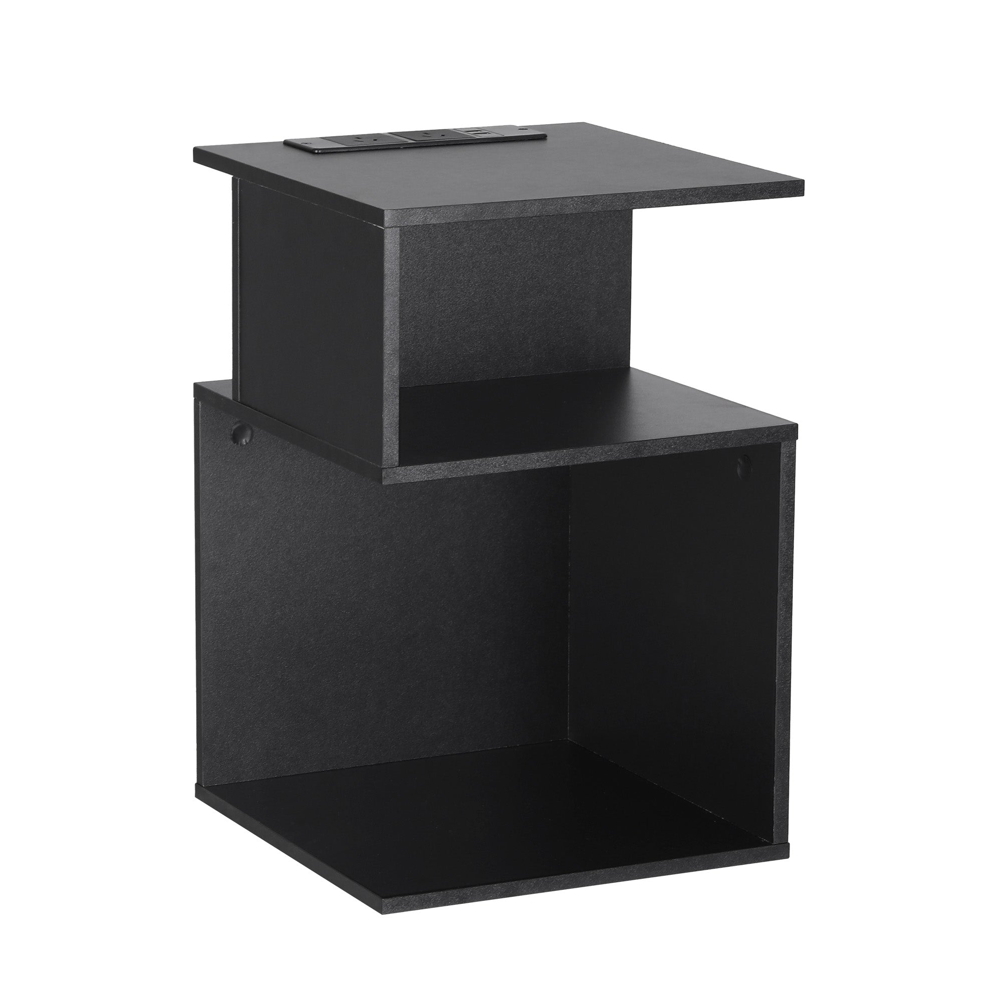 Artiss Bedside Table 2 Shelves S-Shaped Charging Station Black-Furniture > Bedroom > Bedside Tables-PEROZ Accessories