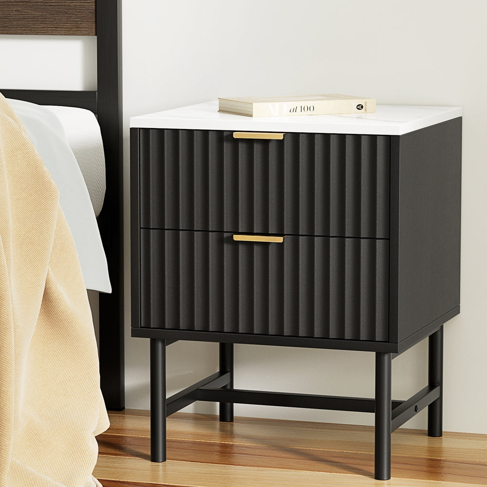 Artiss Bedside Table 2 Drawers - Black-Furniture > Bedroom-PEROZ Accessories