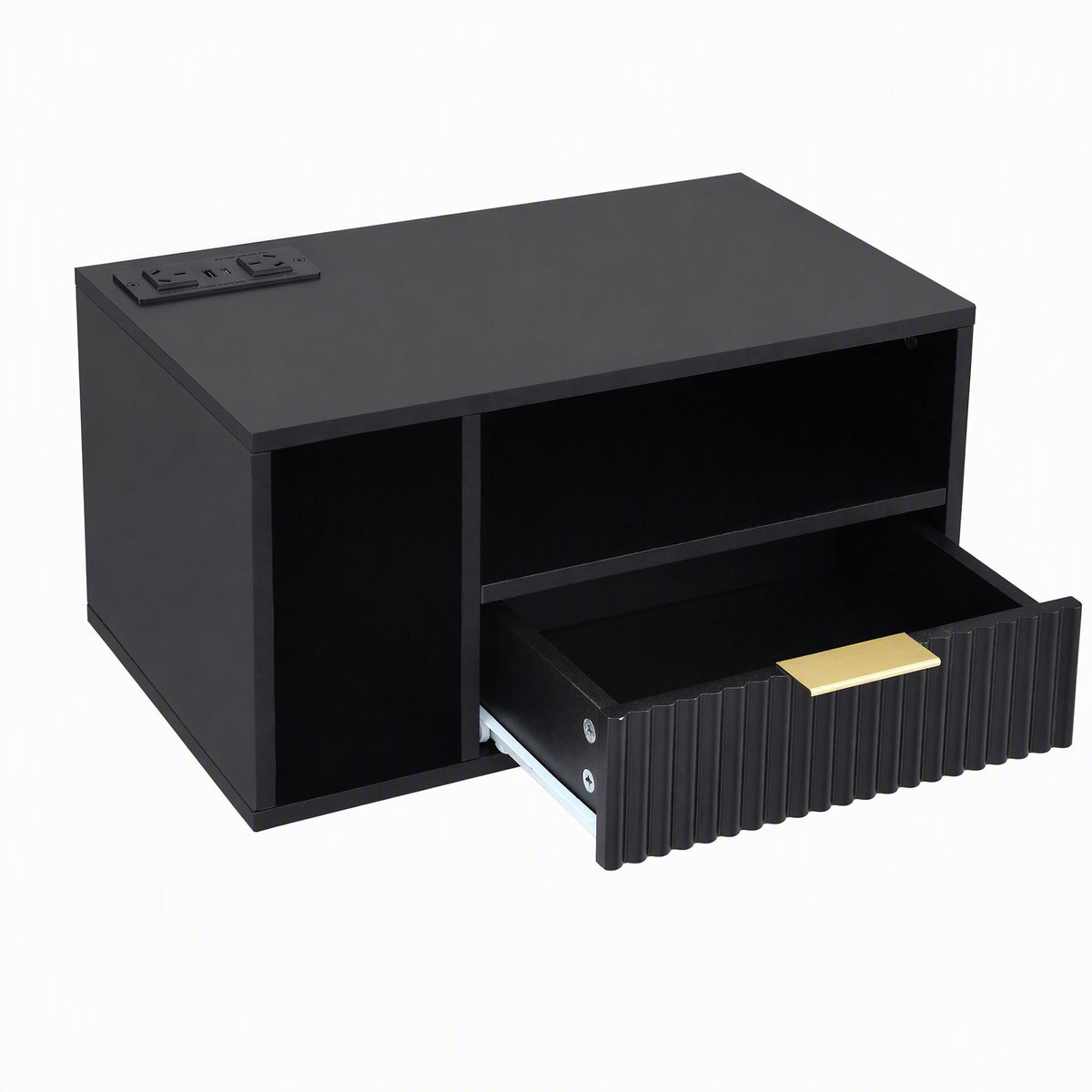 Artiss Floating Bedside Table with Charging Station Black Nightstand 1 Drawer-Furniture > Bedroom > Bedside Tables-PEROZ Accessories