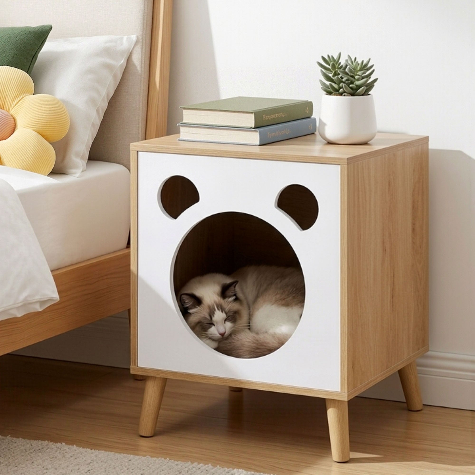 Artiss Cat Nest Bedside Table Solid Wood-Furniture > Bedroom > Bedside Tables-PEROZ Accessories
