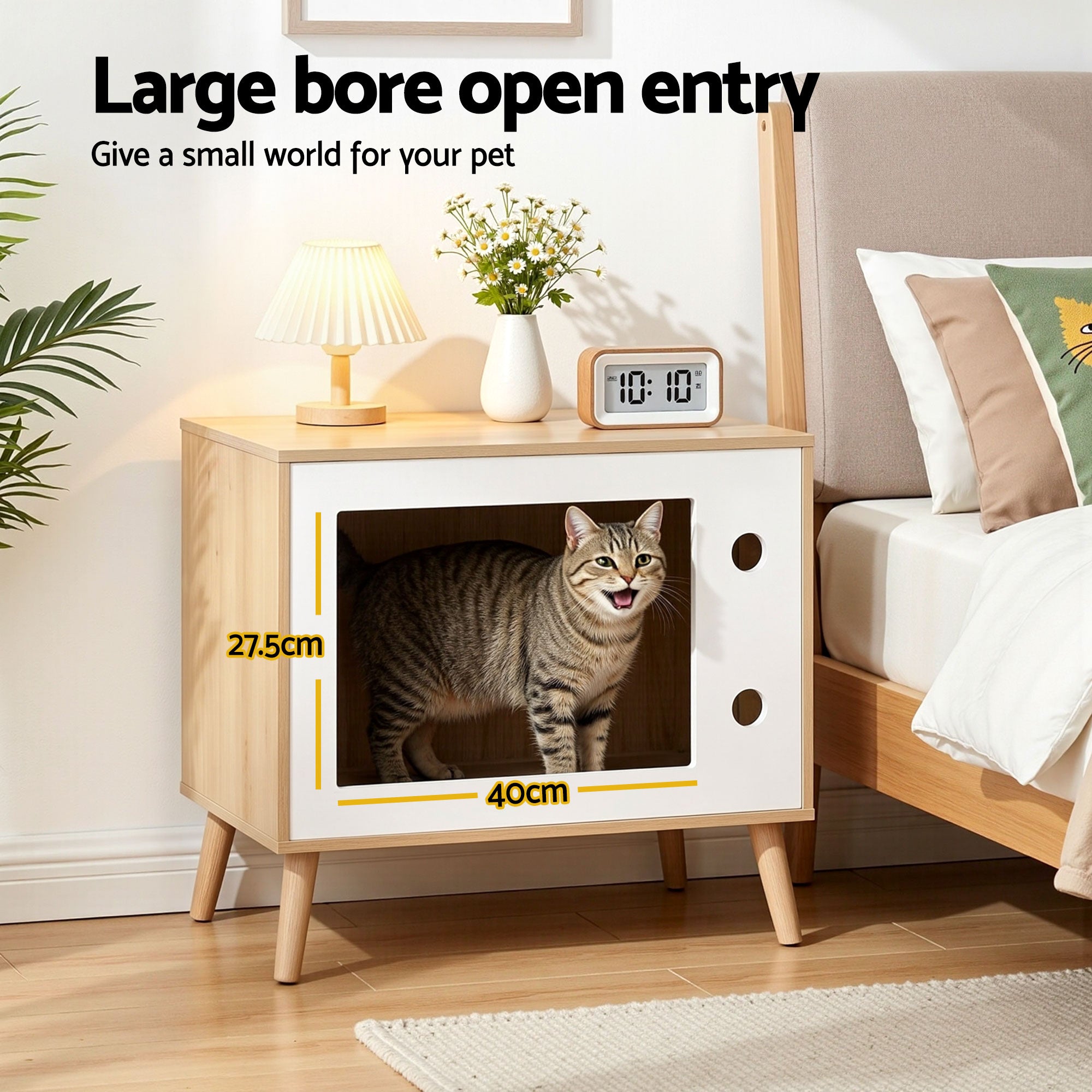 Artiss Cat Nest Bedside Table Solid Wood 60cm-Furniture > Bedroom > Bedside Tables-PEROZ Accessories