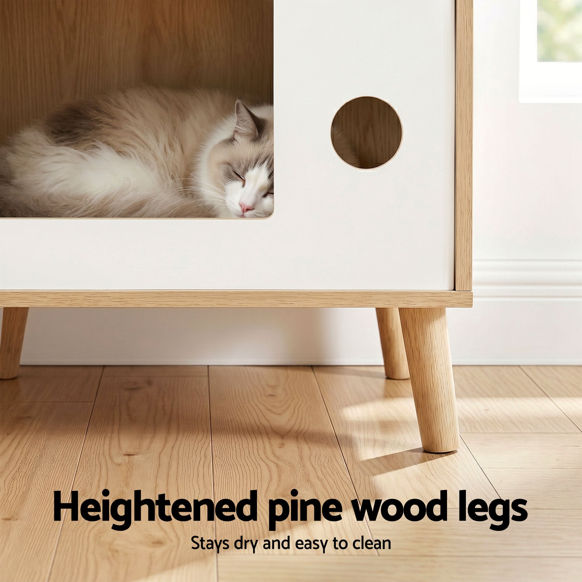 Artiss Cat Nest Bedside Table Solid Wood 60cm-Furniture > Bedroom > Bedside Tables-PEROZ Accessories