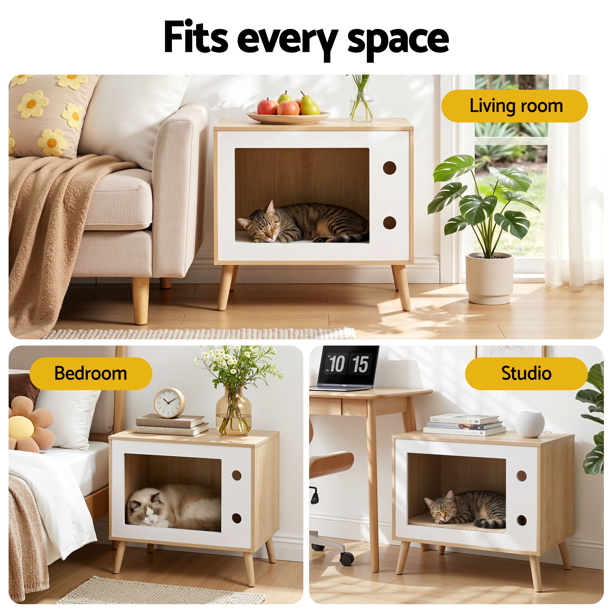 Artiss Cat Nest Bedside Table Solid Wood 60cm-Furniture > Bedroom > Bedside Tables-PEROZ Accessories