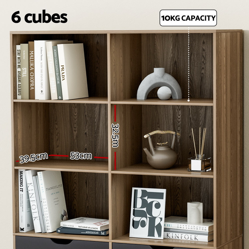 Artiss Bookshelf with 4 Drawers - MITZI Oak and Blue-Furniture > Bedroom-PEROZ Accessories