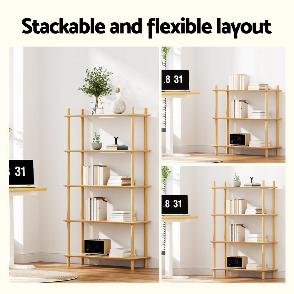 Artiss Bookshelf 5 Tiers Bookcase Display Shelves Wooden Storage Stand Rack Pine-Furniture > Living Room > Bookcases & Shelves-PEROZ Accessories