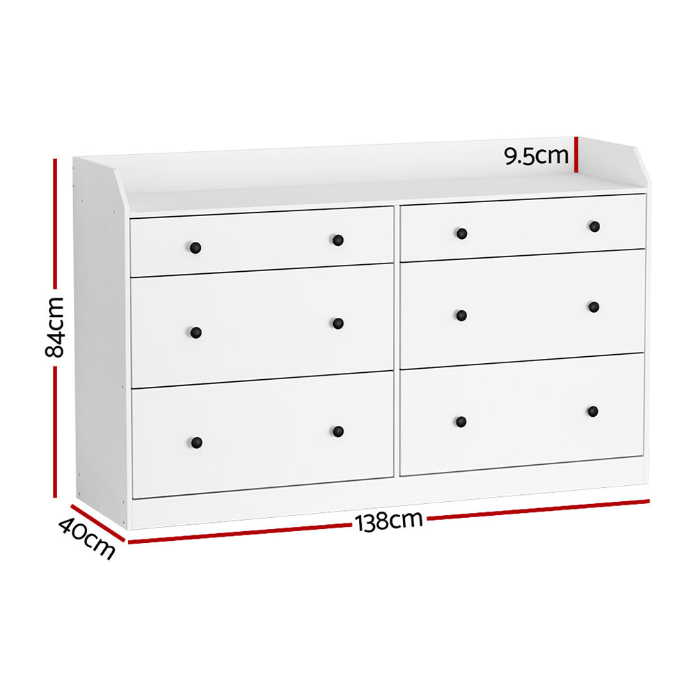 Artiss 6 Chest of Drawers - PETE White-Furniture > Bedroom-PEROZ Accessories