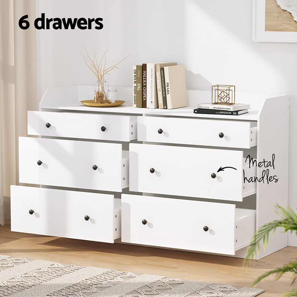 Artiss 6 Chest of Drawers - PETE White-Furniture > Bedroom-PEROZ Accessories