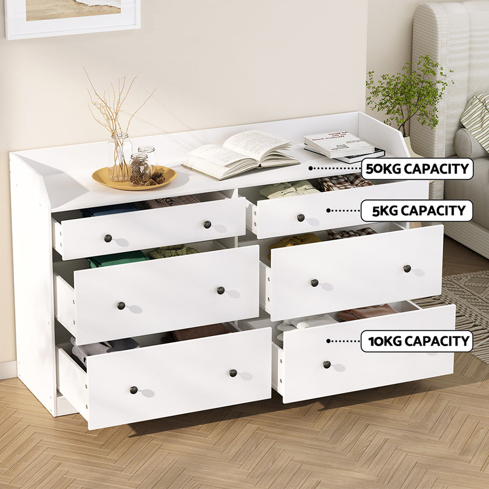 Artiss 6 Chest of Drawers - PETE White-Furniture > Bedroom-PEROZ Accessories