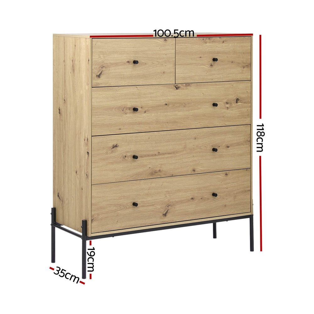 Artiss 5 Chest of Drawers - ARNO Pine-Furniture > Bedroom-PEROZ Accessories