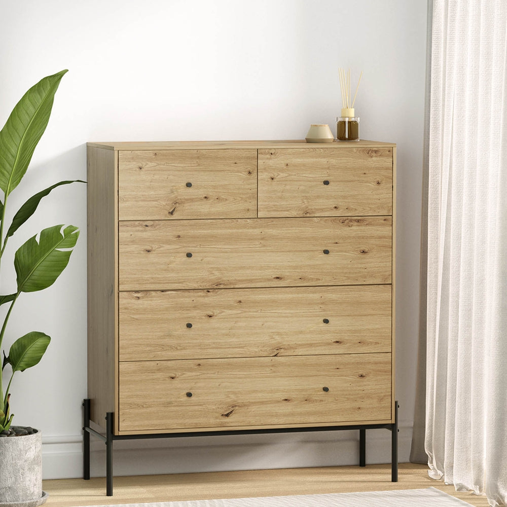 Artiss 5 Chest of Drawers - ARNO Pine-Furniture > Bedroom-PEROZ Accessories