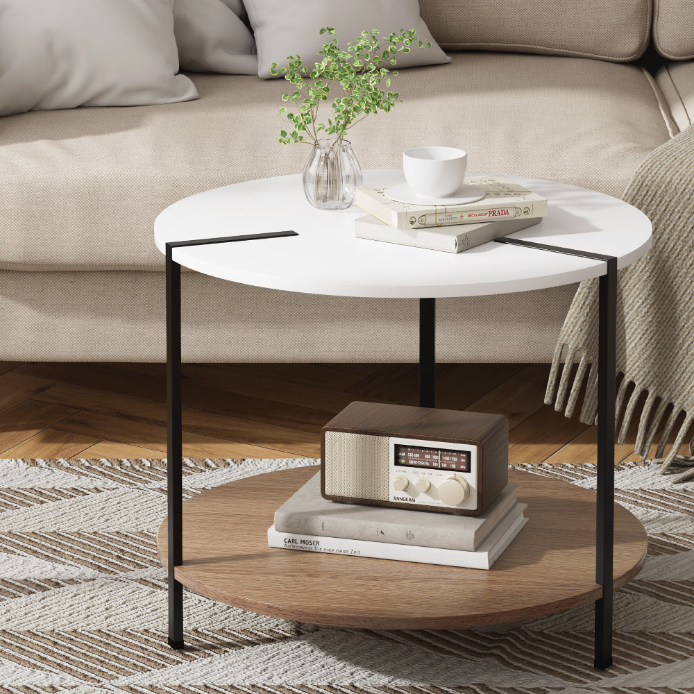 Artiss Coffee Table Side Table Round White Cedric-Furniture > Living Room-PEROZ Accessories