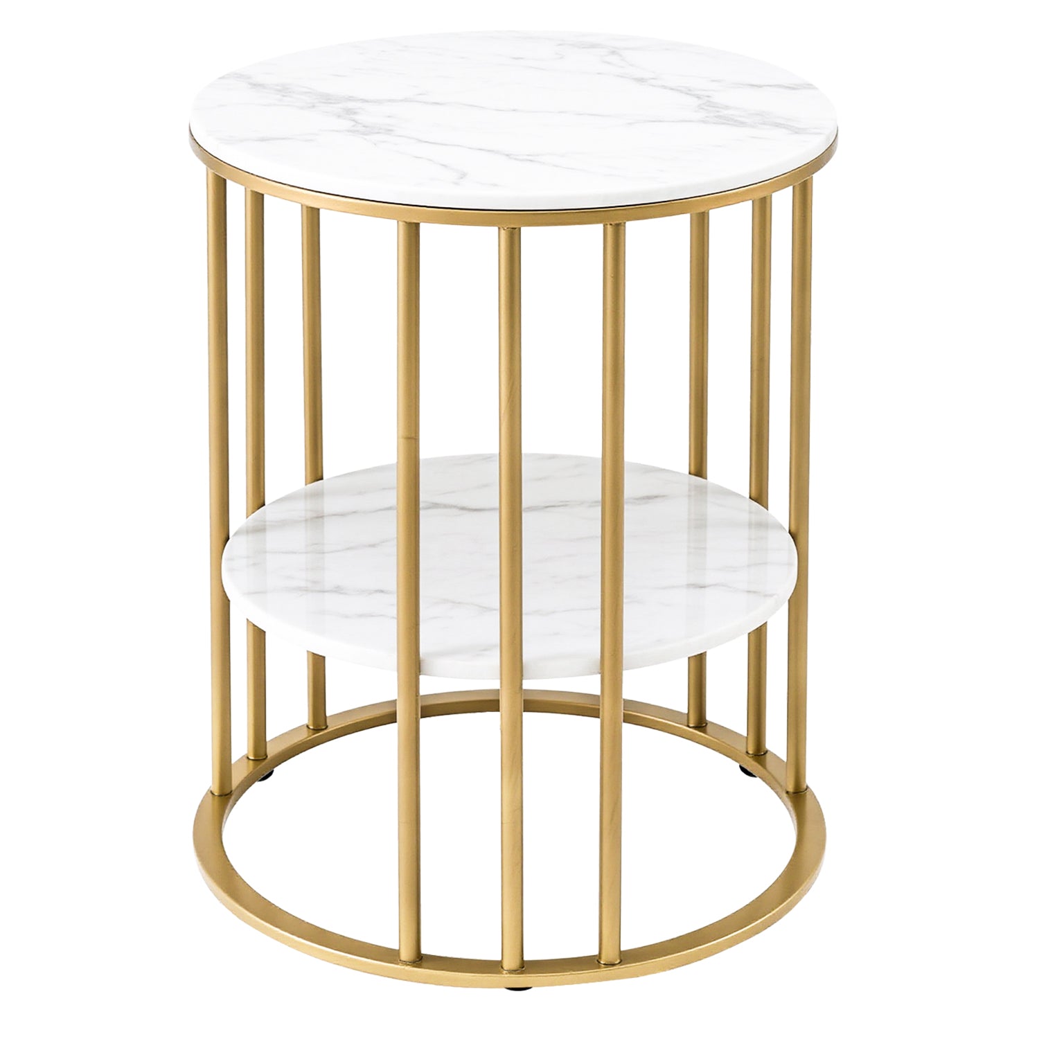 Artiss Coffee Table 2-Tier Round Marble Effect White&Gold-Furniture > Living Room > Coffee Tables-PEROZ Accessories