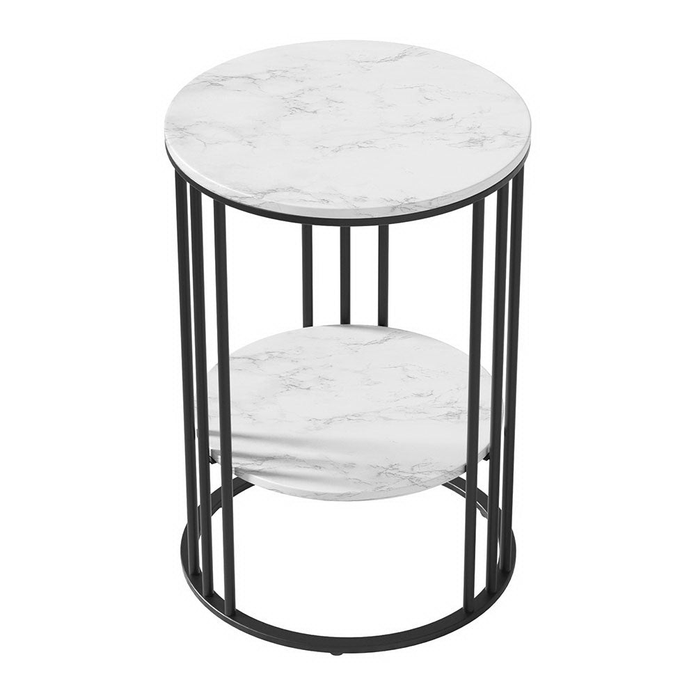 Artiss Coffee Table 2-Tier Round Marble Effect-Furniture > Living Room-PEROZ Accessories