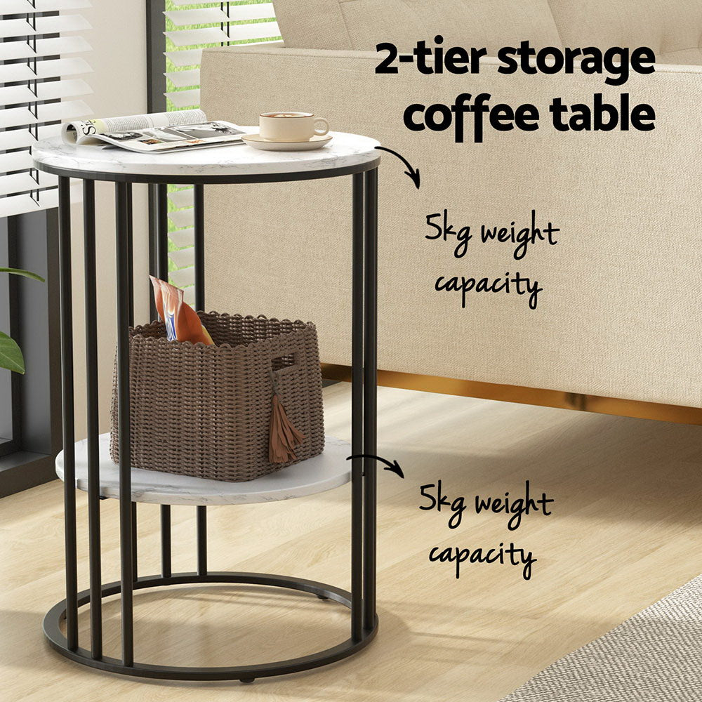 Artiss Coffee Table 2-Tier Round Marble Effect-Furniture > Living Room-PEROZ Accessories