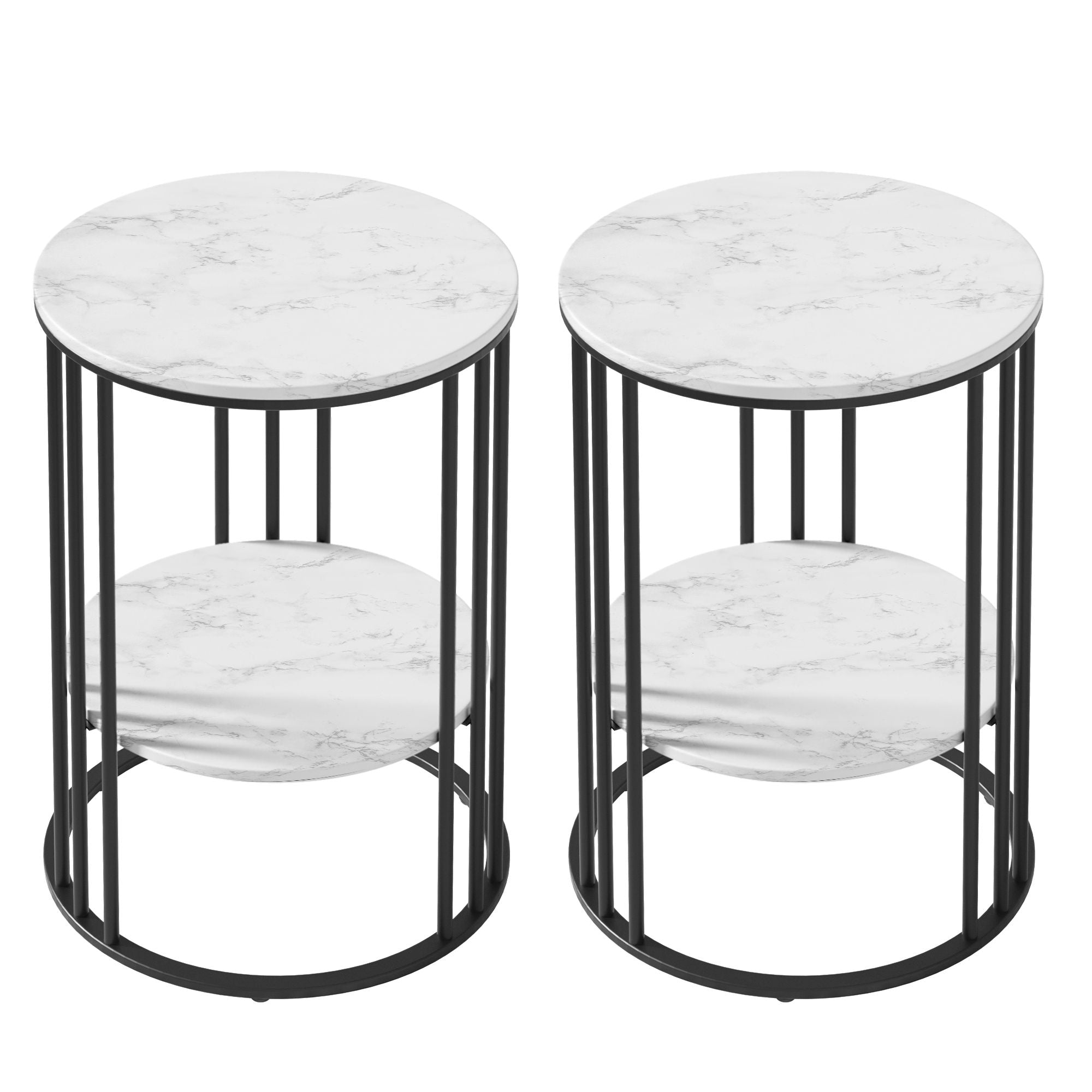 Artiss Set of 2 Side Table Coffee Table 2-Tier Round Marble Effect-Furniture > Living Room > Coffee Tables-PEROZ Accessories