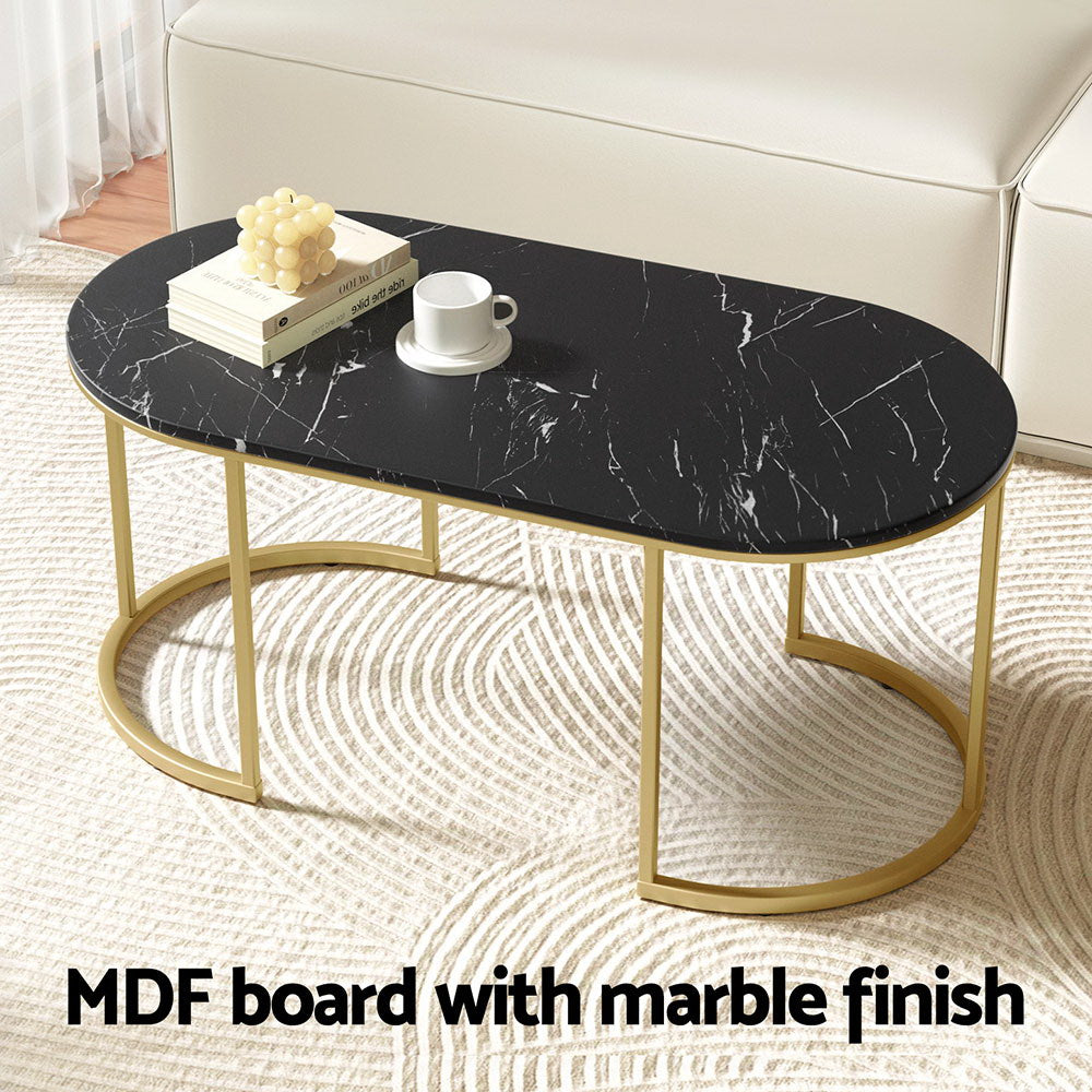 Artiss Coffee Table Marble Effect Black-Furniture > Living Room-PEROZ Accessories