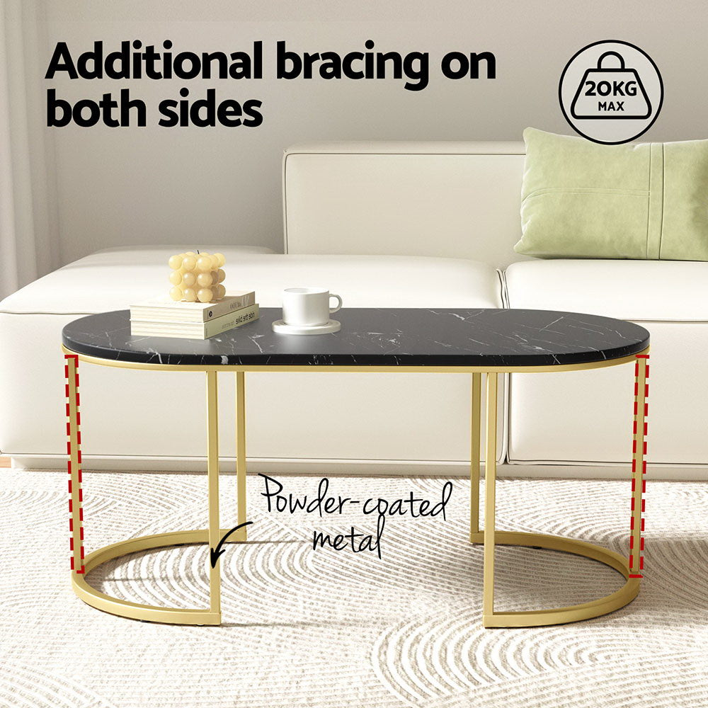 Artiss Coffee Table Marble Effect Black-Furniture > Living Room-PEROZ Accessories