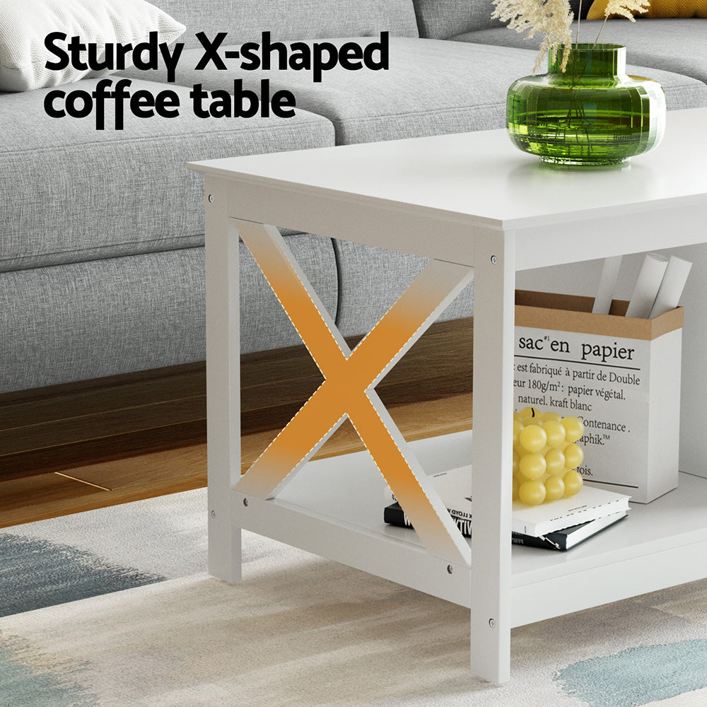 Artiss Coffee Table Storage Shelf White-Furniture > Living Room > Coffee Tables-PEROZ Accessories