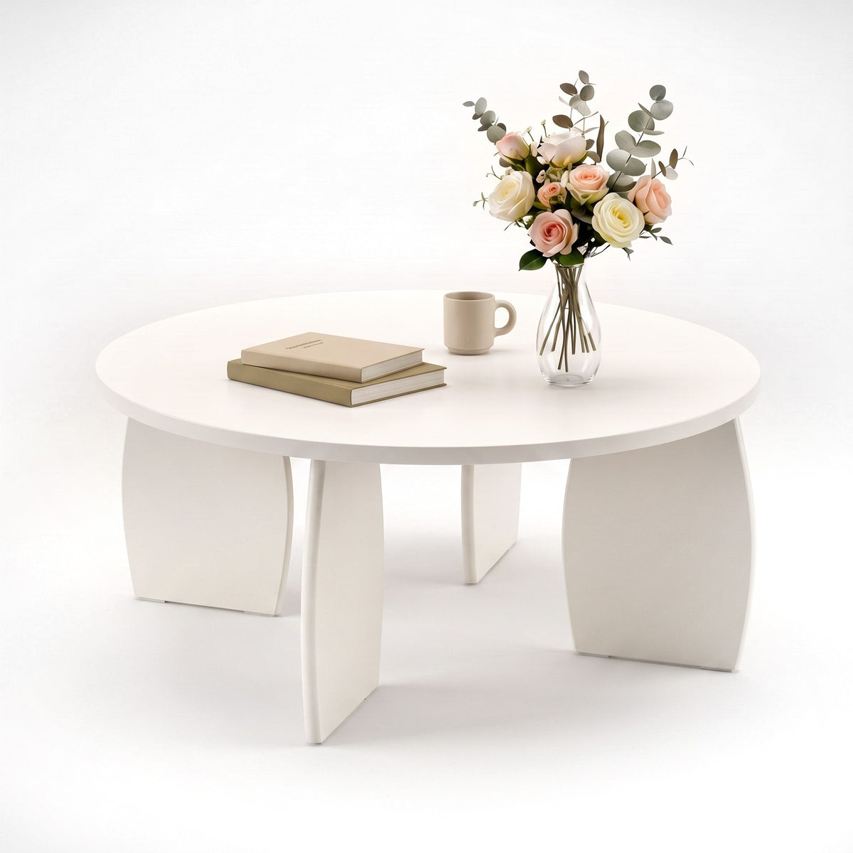 Artiss Round Coffee Table High-Gloss Center Table Minimalist Living Room Furniture 78x35cm Cream White-Furniture > Living Room > Coffee Tables-PEROZ Accessories
